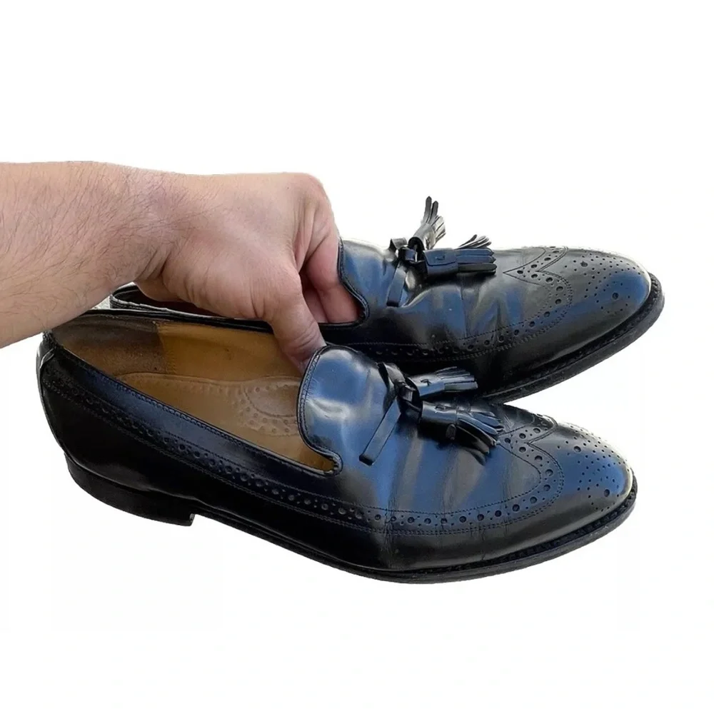 Johnston & Murphy Crown Aristocraft  Black Leather Tassel Loafers Men 10 D USA